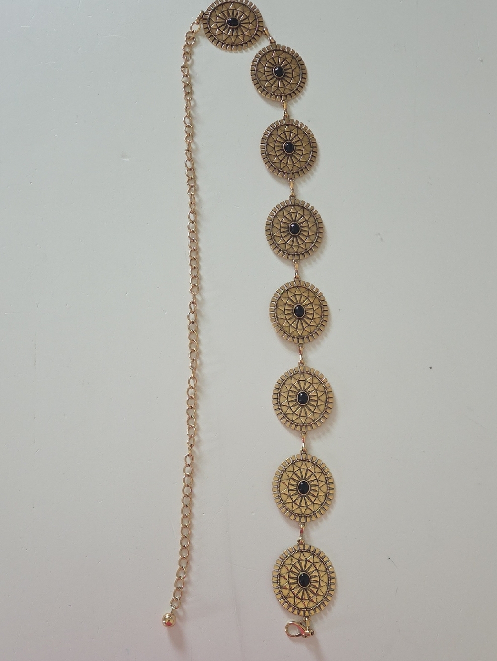 Gold Medallion Chain Belt with Black Accents
